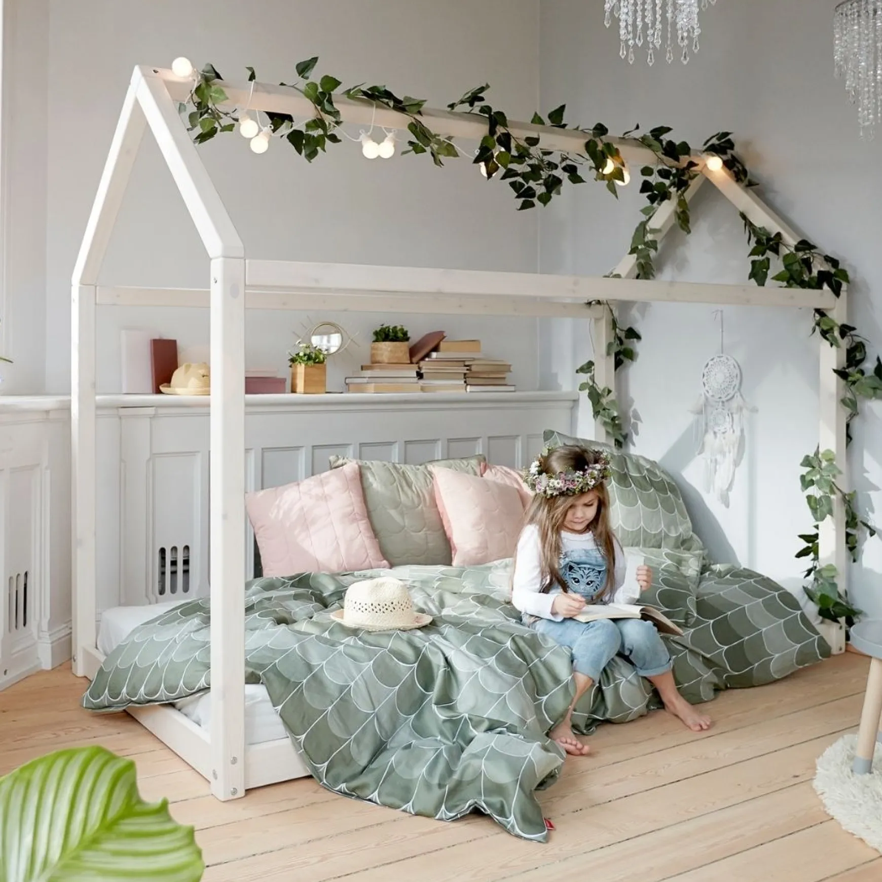 COTTAGE Enkeltseng, White Washed Pine, 90x200 cm